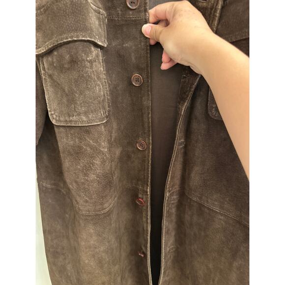 BC Ethics Brown Suede Leather Shacket | 90s Quiet Luxury Western Fall Layer L - Picture 6 of 7